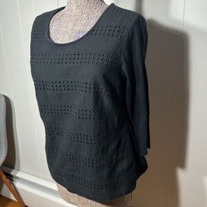 Croft & Barrow Womens Large Black Mid Length Sleeve Blouse Eyelet Front